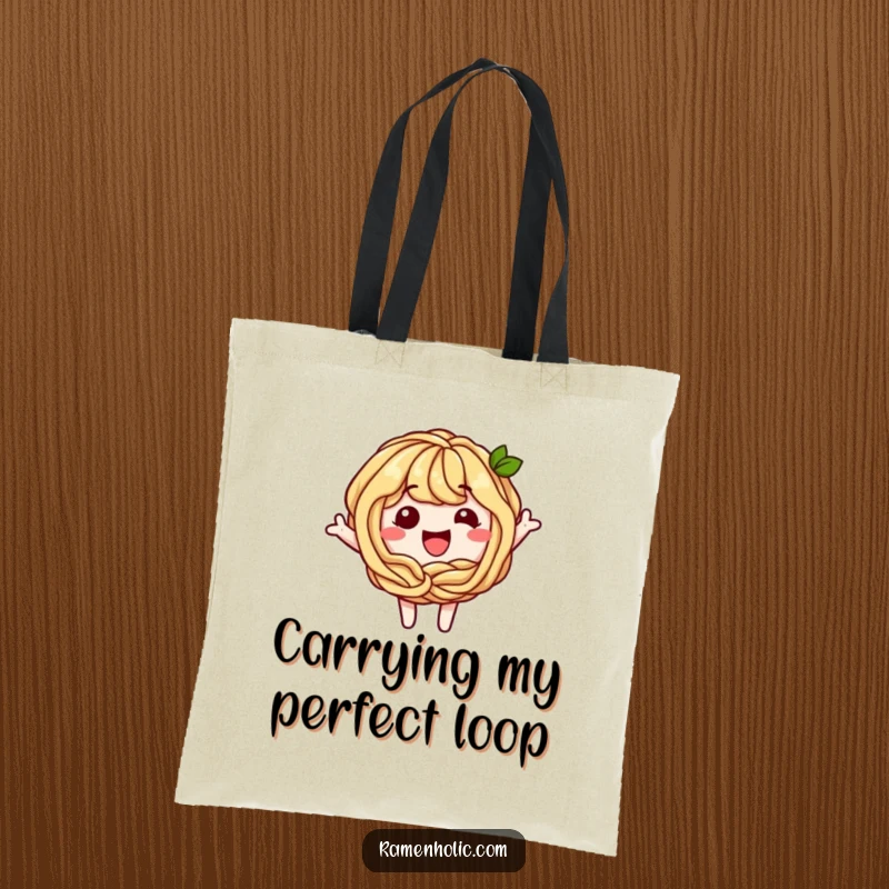 Funny Soba Noodle Tote Bag: A playful soba noodle character forming a happy loop, ready to carry your items with charm.