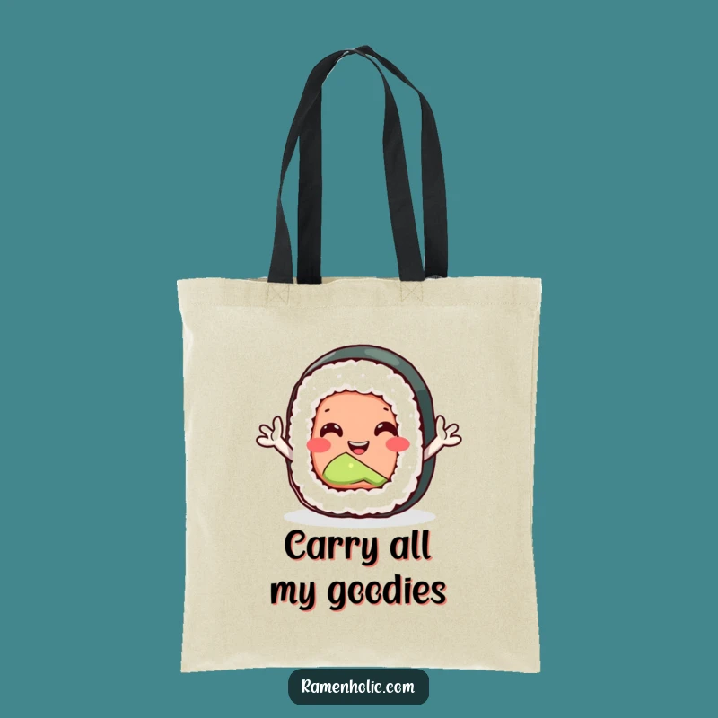 Funny Sushi Roll Tote Bag: Carry Your Essentials with Waving Cheer