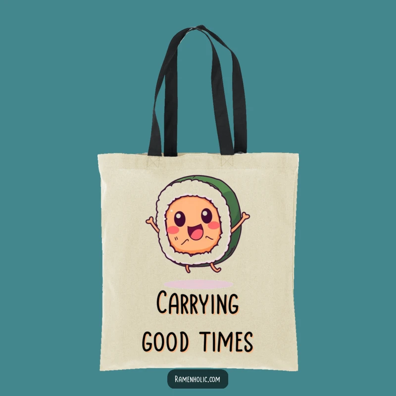 Funny Sushi Tote Bag: Jumping Character Art, Practical & Humorous Carry-All, Unique Gift